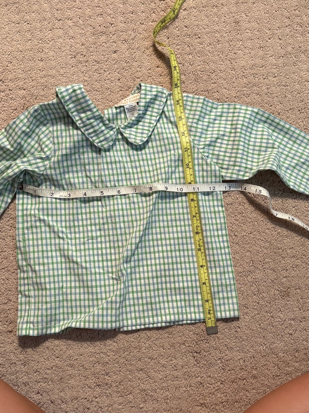 The Beaufort Bonnet Company Green and White Plaid Peter Pan Collar Top
